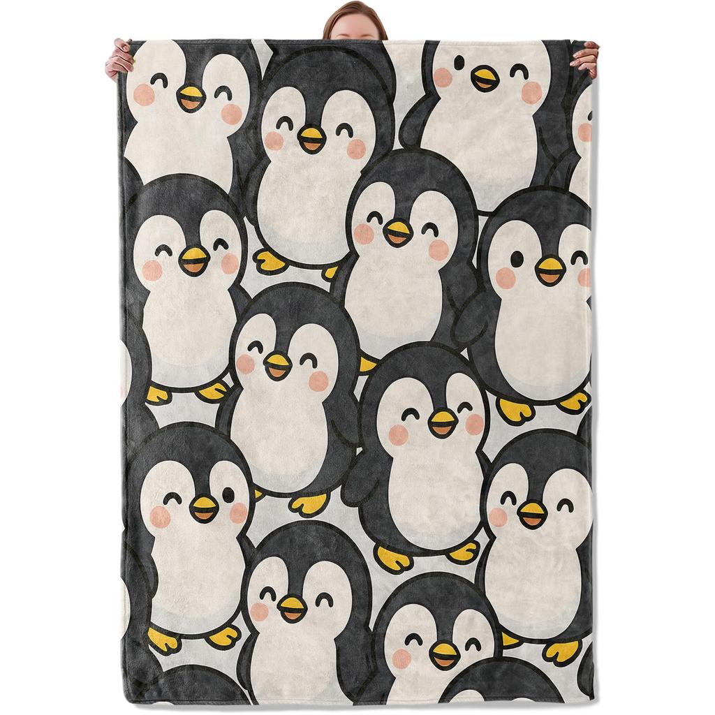 Penguin Blanket Soft Cute Penguins Flannel Fleece Throw Blanket Lightweight Fuzzy Plush Blanket for Couch Bed Sofa Home Decor