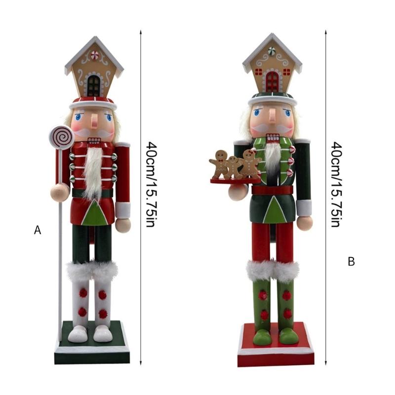 Holiday Nutcrackers Figure Colorful Wood Soldier Puppet with Cookie Family and House Hat Christmas Decorative Ornament