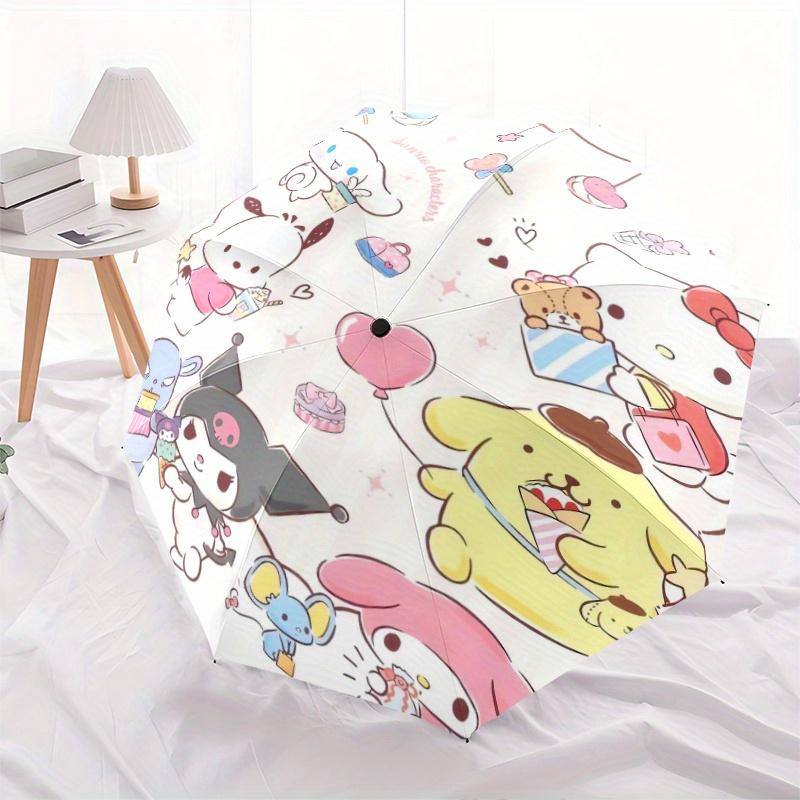 Sanrio Characters Pom Pom Purin Pochacco Durable Cartoon Folding Umbrella, Portable 3-Fold Compact Umbrella for Men and Women, Suitable for Travel or
