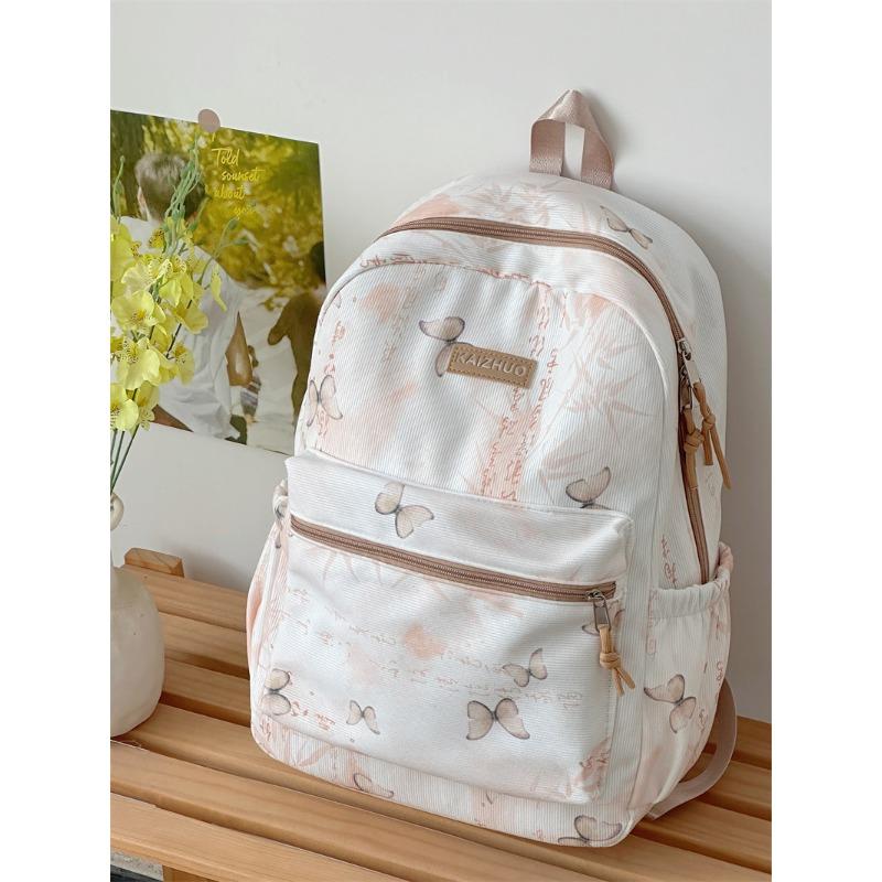 

New high-value Chinese fresh and sweet butterfly printed backpack, casual and lightweight backpack for junior high school students коричневый
