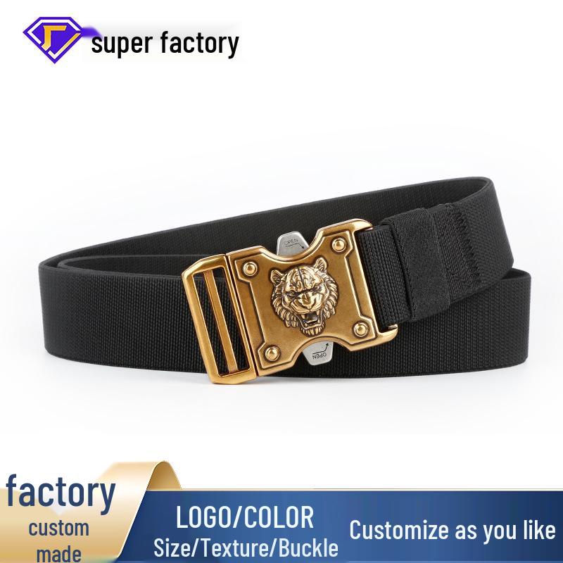 Men's Business Casual Tactical Belt with Tiger Head Buckle - Customizable Logo, Light Luxury Design.