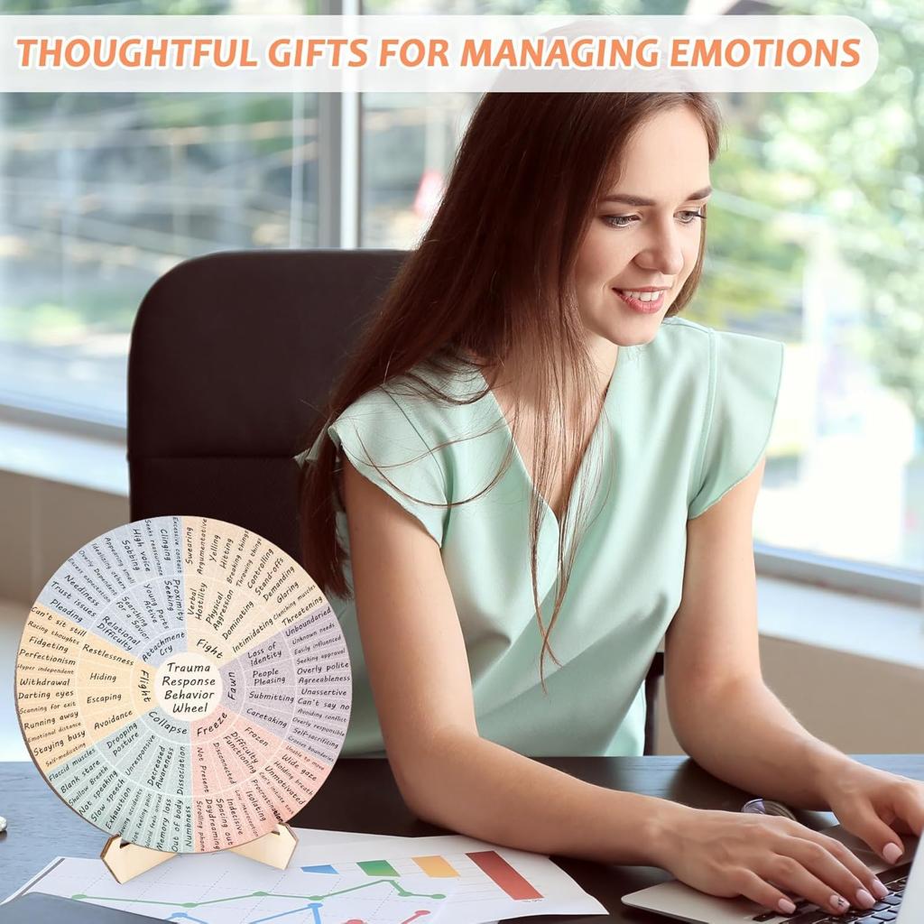 Trauma Response Behavior Wheel Therapy Office Desk Decor Double-Side Mental Health Emotion Chart with Stand Trauma Therapy Gift for Therapist
