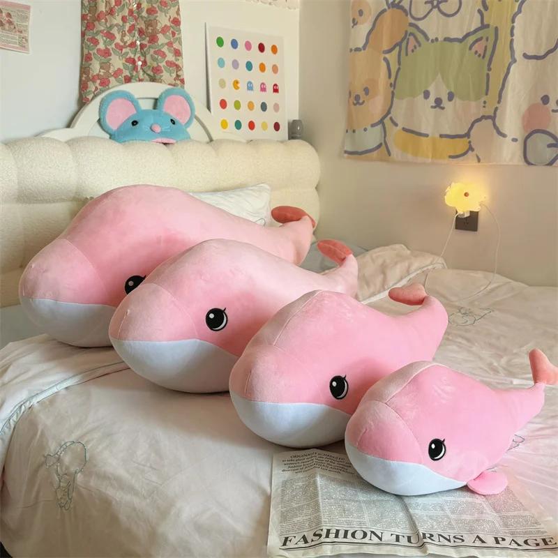 60/80/100/120Cm Cartoon Simulation Pink Shark Plush Stuffed Soft Creative Animal Whale Dolls Cushion For Children Birthday Gift