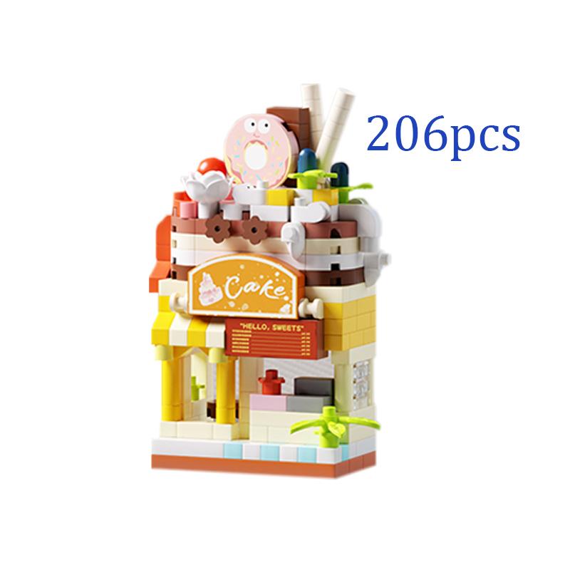 Restaurant Dessert Coffee Fruit Flower Store Snack Street View Cake Food House Building Blocks Kits Girls Bricks Model Kids Toys