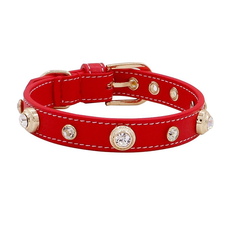 Achille Genuine Leather Pet Collar White Diamond White Gemstone Rivet Cowhide Collar Dog and Cat Collar Tractionable