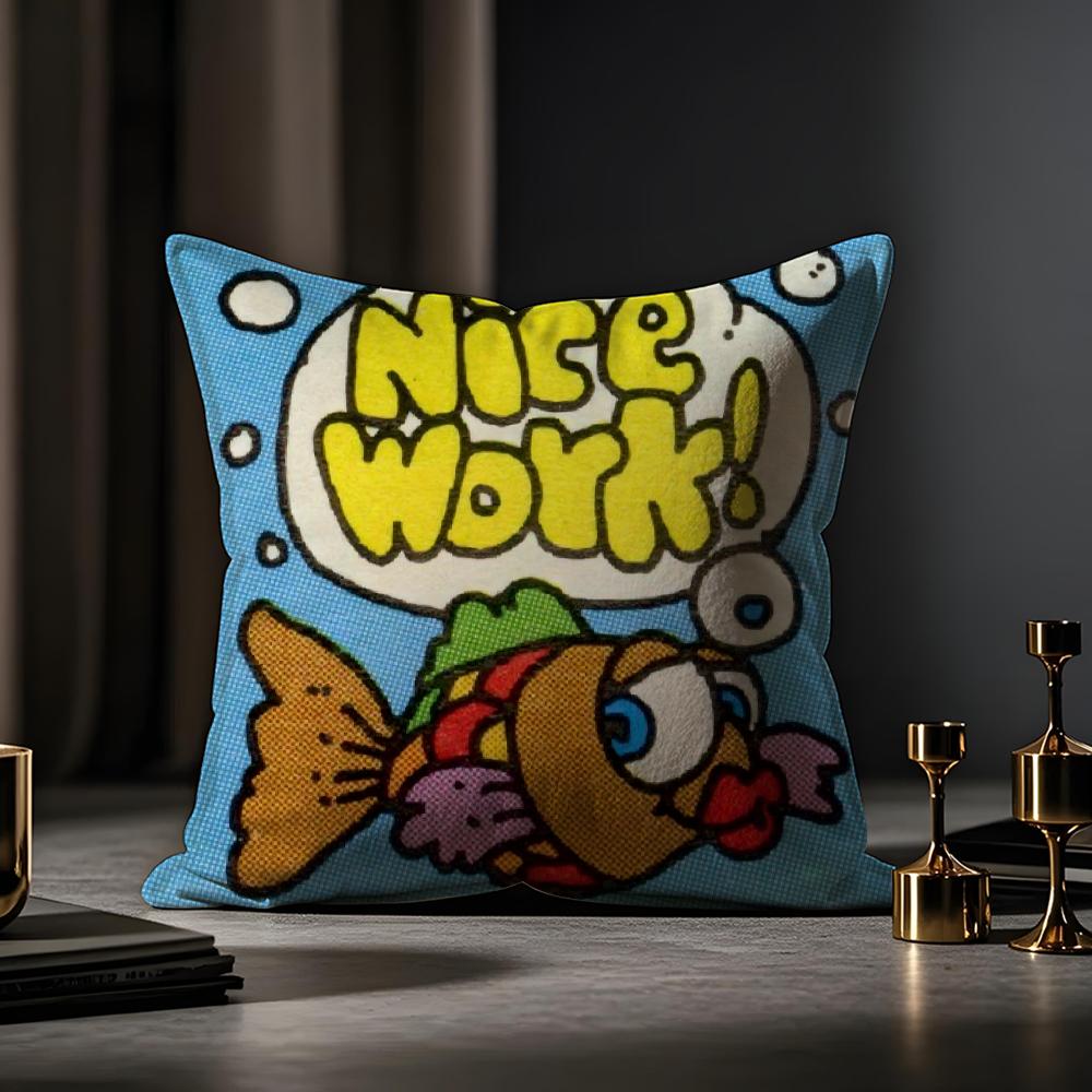 Cute StampIllustration Cushion Cover Anti-dustmite Pillowcase Invisible Zipper Silky Short Plush Sofa Cushion Cover