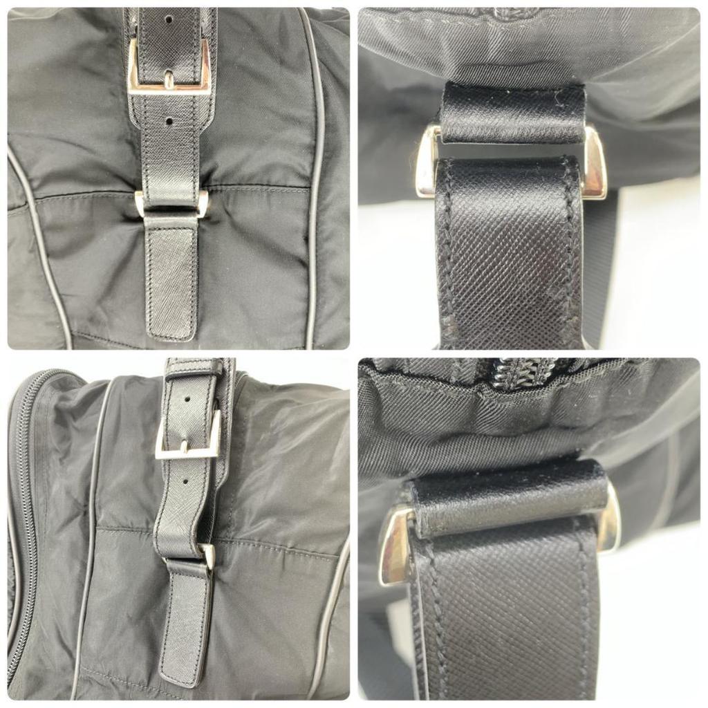PRADA Boston Bag Travel Bag Shoulder Bag Large Logo Tessuto Nylon Saffiano Leather Black Triangle Logo Plate A4 Capacity 2WAY Men's