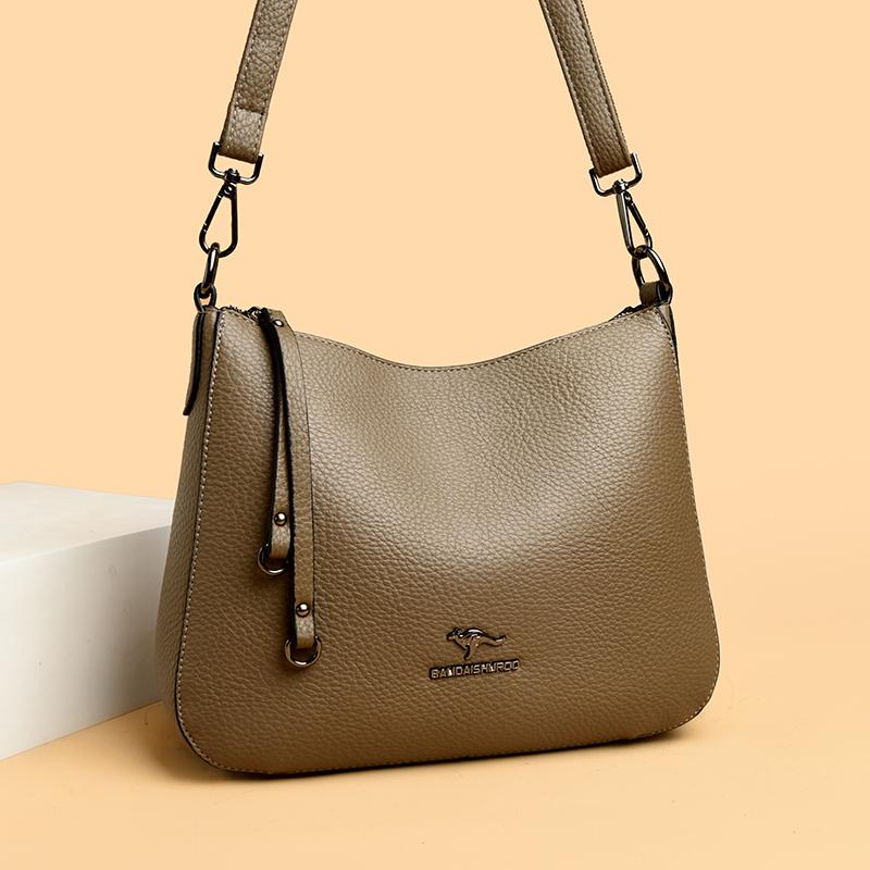 Women's Vintage Leather Crossbody Bag Multi-Pocket Soft Leather Shoulder Bag Tassel Shoulder Bag for Daily Use Shopping Commuting
