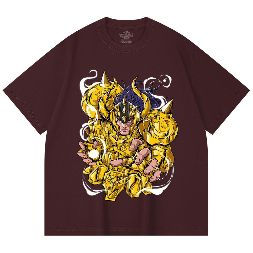 

230 Gsm 100% Cotton Saint Seiya V20 Taurus Print Unisex Heavy Cotton T Shirt 2XL вина червоного кольору