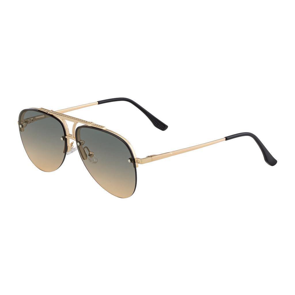 JYL TS Men's Semi-Rimless Aviator - Double-Bridge Metal Sunglasses KSL-98338