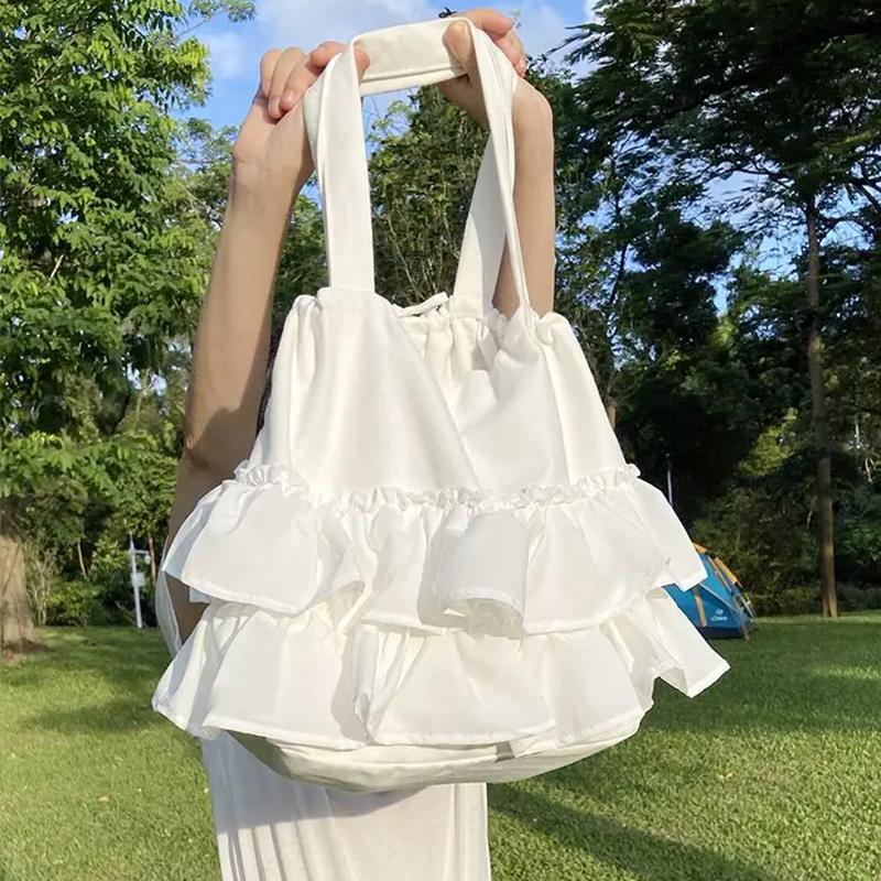 Sladké Estetické Dámské Kabelky Víla Jednobarevné Volány Skládaná Kabelka do Podpaží Módní Elegantní Tašky přes Rameno Všechny se Hodí Shopper Tašky KTY