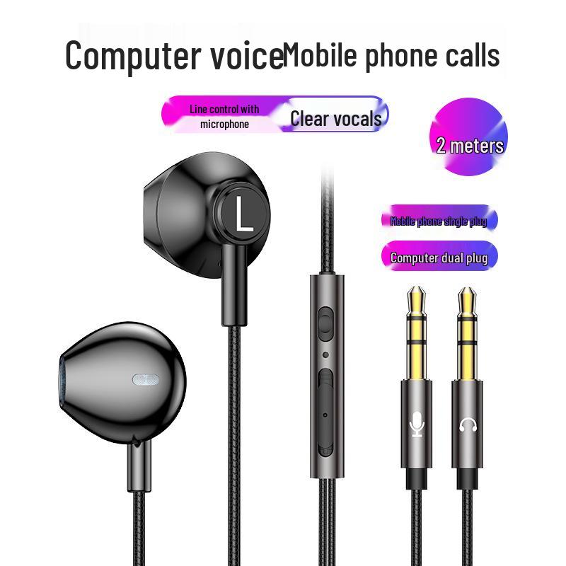 Dual Plug Wired Computer Headset with In-Line Mic, Semi-In-Ear Design, Comfortable Long Wear, Superior Sound Quality