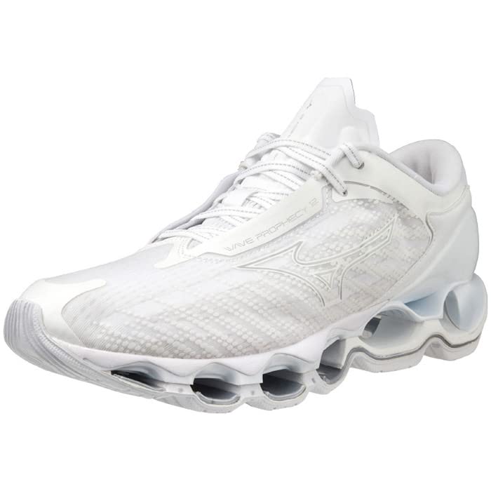 Mizuno Buty do biegania Wave Prophecy 12, szerokość 2E, męskie, białe/srebrne, 25,0 cm,