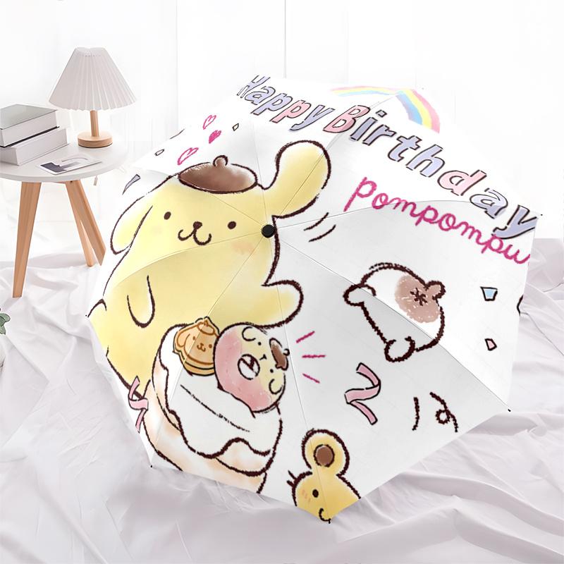 

1pc Pompompurin Happy Birthday Edition Automatic Folding Umbrella - Portable 3-Fold Design with Iron Frame - Perfect Gift for Fans, Travelers, Everyda