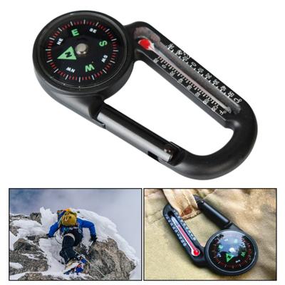 Brújula portátil de supervivencia de bolsillo 2 en 1 con termómetro fácil de reconocer Brújula de mosquetón de aleación de Zinc portátil de tamaño compacto