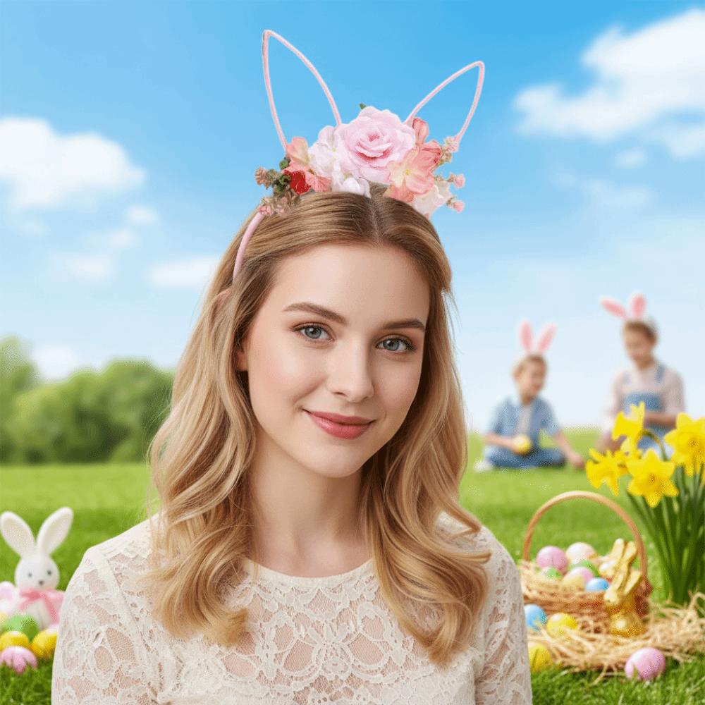 Colorful Easter Garland Artificial Flower Bunny Ears Hair Hoop Costume Party Accessories