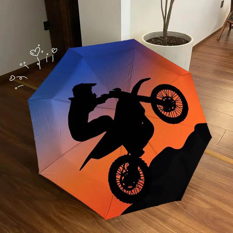 1ks Kvalitní deštník s tématem západu slunce na motocyklu, Automatické otevírání a zavírání, Multifunkční deštník G0811050
