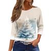 Women's O-Neck 3/4 Sleeve Christmas Print Top