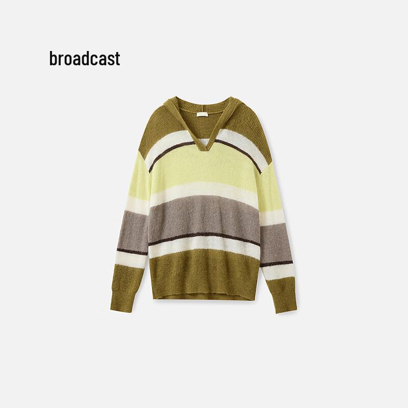 

Broadcast Women s Hooded V-Neck Striped Loose Knit Sweater S
