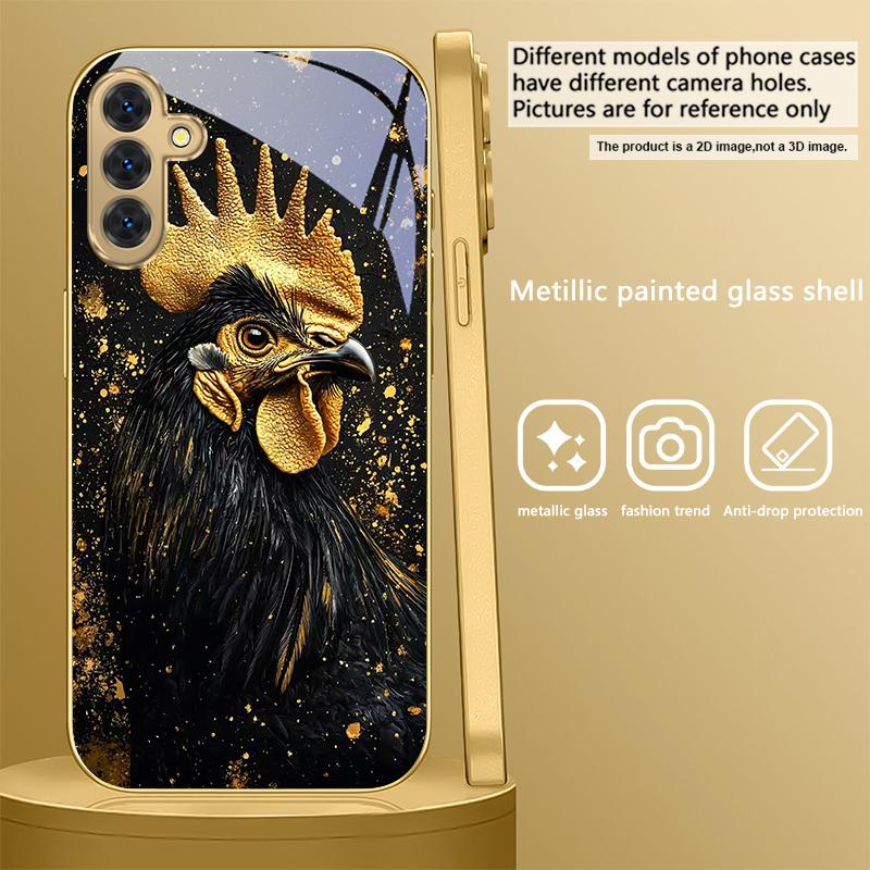 Brave Golden Rooster For Samsung A 31 32 A33 A34 35 14 A15 13 A16 25 26 50 52 53 54 55 56 70 71 72 73 Golden glass phone case