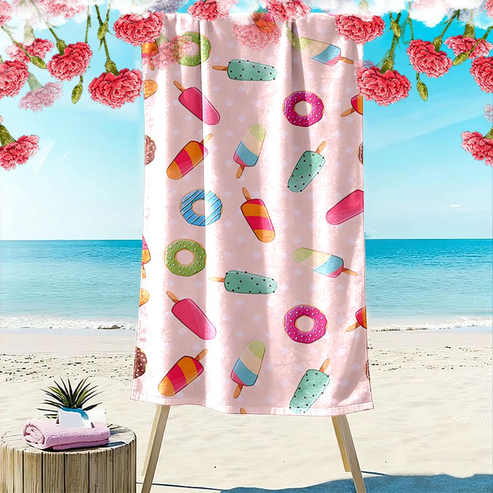 Ice Cream and Donut Pattern Beach Towel Quick-drying for Travel Outdoor Sports Jogging Beach and Swimming