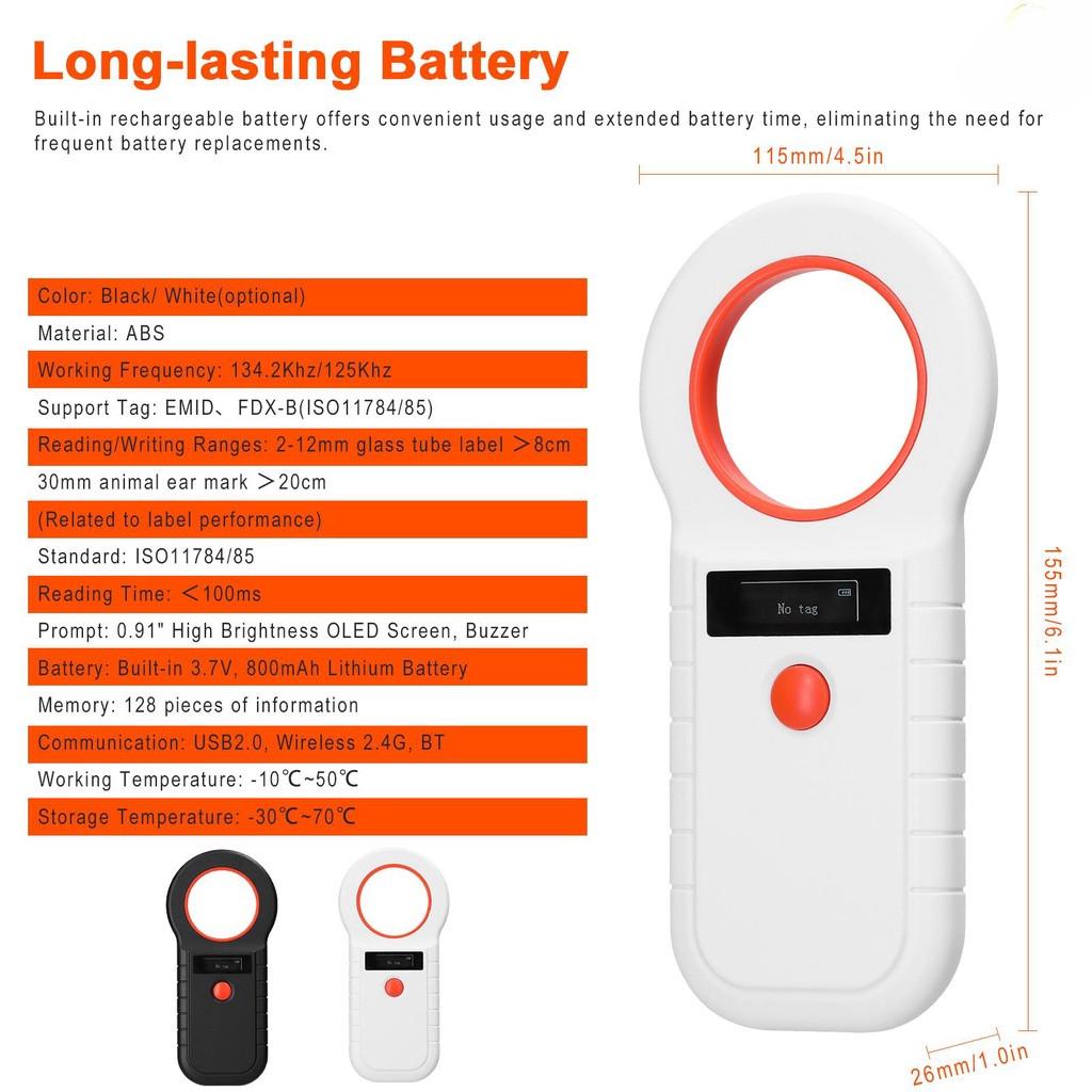 Wireless RFID Handheld Chip Scanner Rechargeable Animal Tags Scanner Pet Microchip Reader Scanner