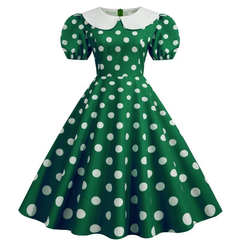 Source Doll Collar Bubble Sleeves Slim-fitting Splicing Polka Dot Pendulum Dress, Starting from One Piece