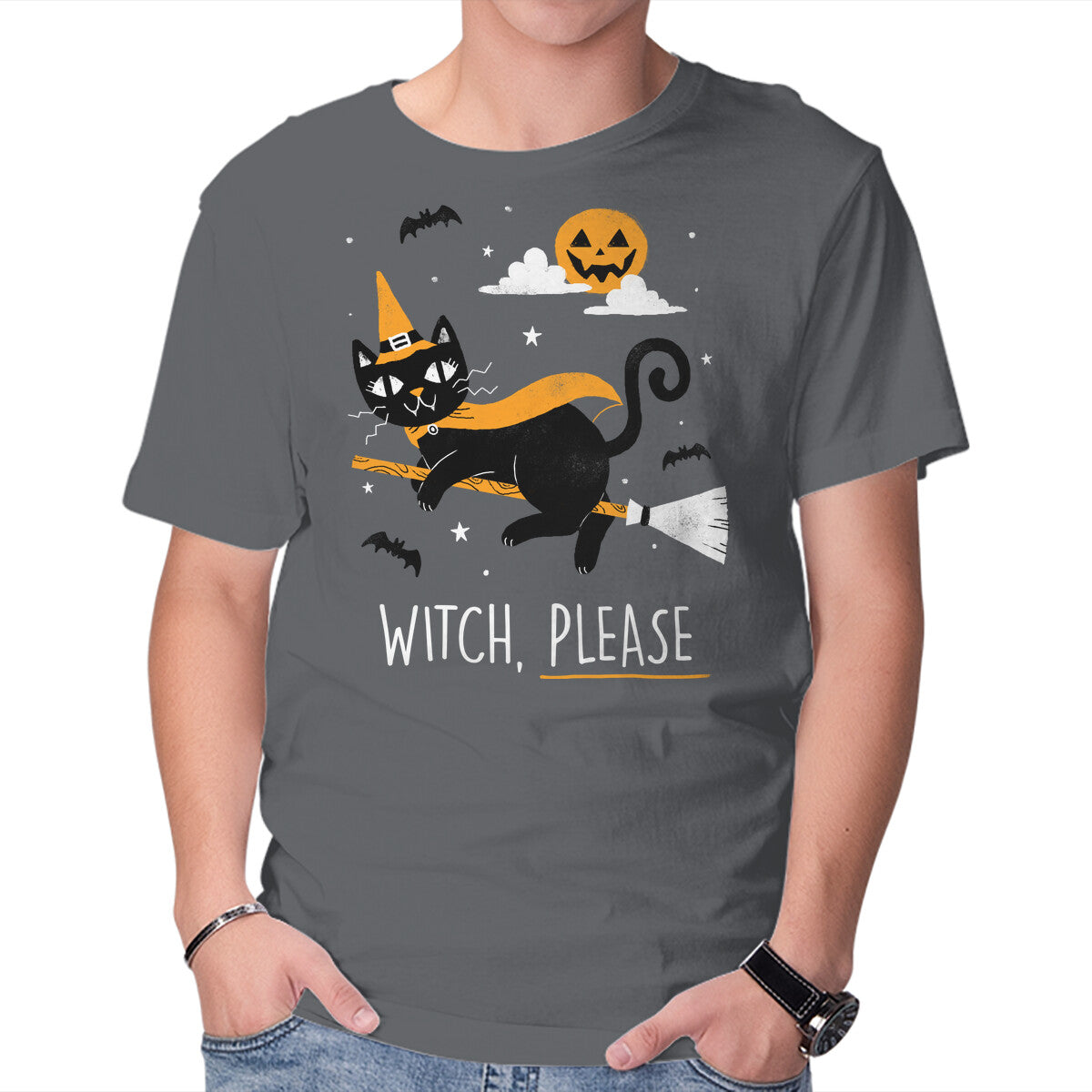 Unisex Crew Neck T-Shirt Witch Pls Graphic Short Sleeve Casual Tee L
