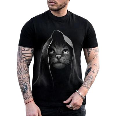 Cute Cat Animal T Shirt Oversized Funny Cat Tops Tee Shirt O Collar Men 3D Printed Men's Cat T Shirt Crew Neck Short Sleeve