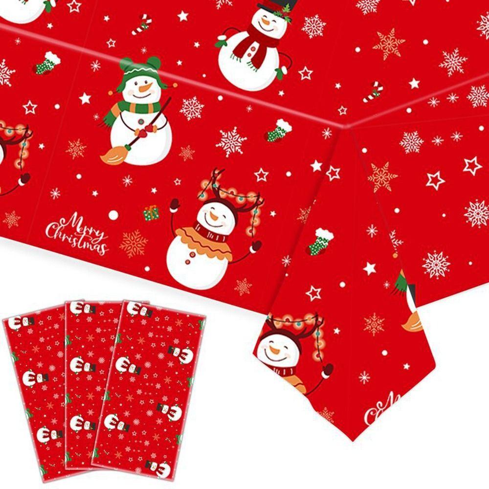 Plastic Christmas Tablecloth Snowman Snowflake Disposable Disposable Tablecloths Table Decoration Bronzing Table Cover Christmas