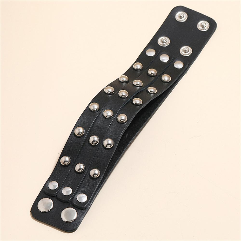 New Popular Jewelry Punk Style Small Rivets Wide Pu Leather Bracelet Bangle Belt Buckle Bracelet Suitable for Music Festival