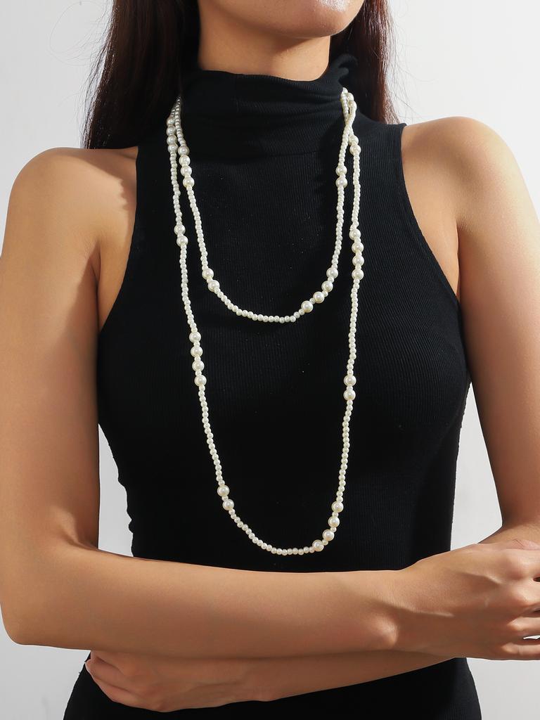 New European and American French retro multi-layer imitation pearl necklace fashionable light luxury high sense versatile elegant necklace
