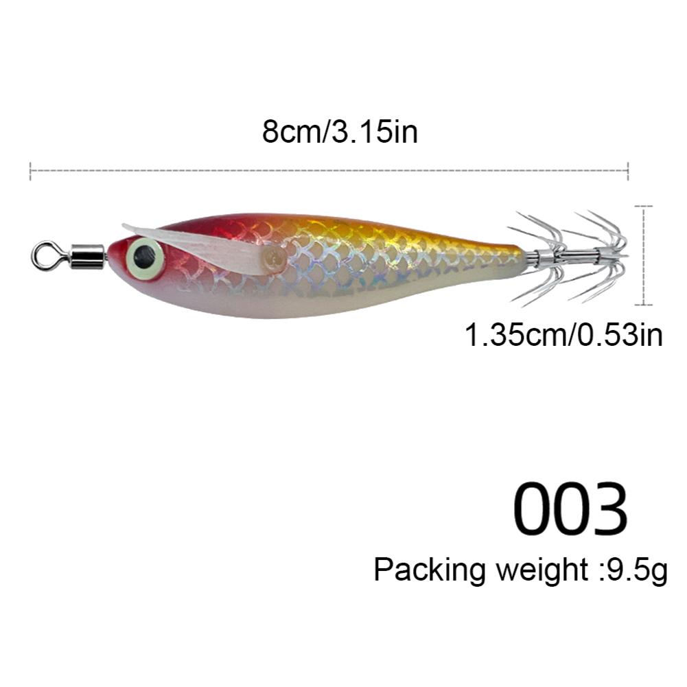 1-5 peças Camarão de Madeira 9,5g Horizontal Laser Luminoso Flutuante Isca Egi Jigging para Lula Gancho de Camarão Iscas para Pesca de Polvo Lula