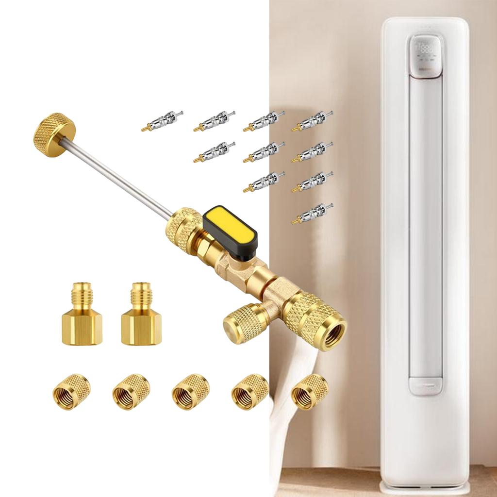 Valve Core Remover Installer with Dual Size SAE 1/4 & 5/16 Port Air Conditioning Line Repair Tools for HVAC R32 R410A