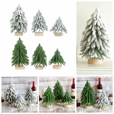 Tower Shaped Flocked Cedar Tree Handmade Lifelike Mini Snow Pine Tree Stable Reusable Mini Christmas Tree New Year
