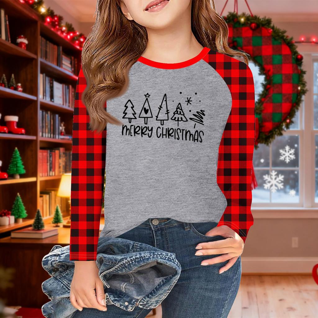 Girls Long Sleeve Christmas Day T Shirts Kids Fall Tops Crewneck Basic Tees 5-14Y
