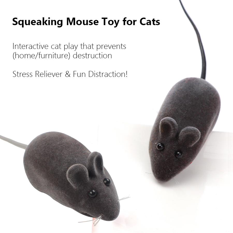 2Pcs Squeaky Rubber Rat Cat Toy with Plush Faux Fur, Pet Interactive Toy for Cat Chasing & Dog Chewing Play