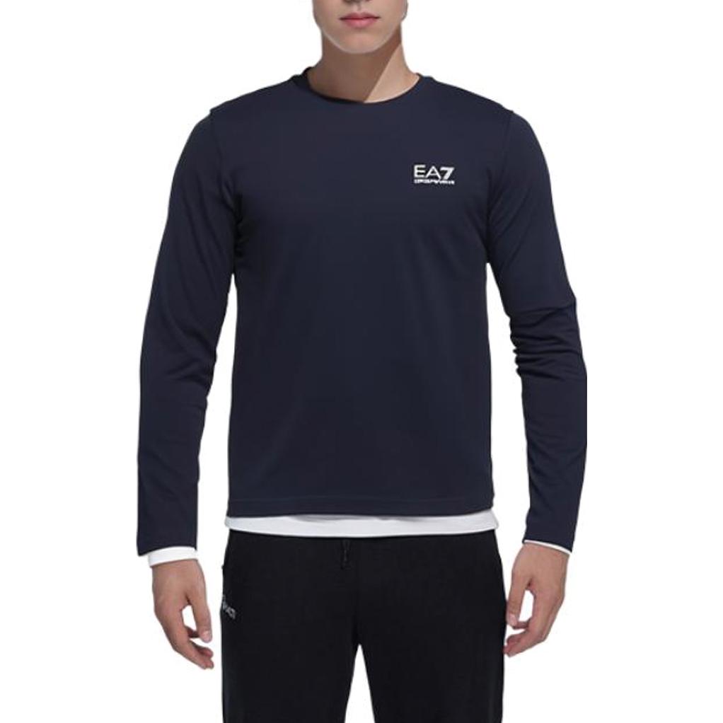 Emporio Armani EA7 Solid Color Crew Neck Long Sleeve T-Shirt Men Tops Blue 8NPT55PJM5Z1578