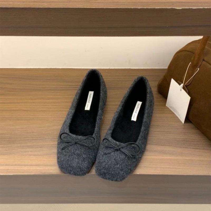 

Модная женская обувь на плоской подошве Зима Новые туфли с квадратным носком и мелким вырезом, с бантом-бабочкой, на мягкой подошве, противоскользящие, износостойкие, низкие 40 серый