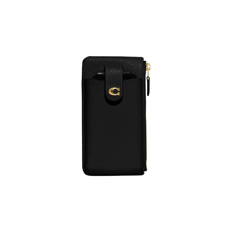 COACH Essential 10 solid color letter logo lock grained cow leather mobile phone bag wallet women s black чёрный