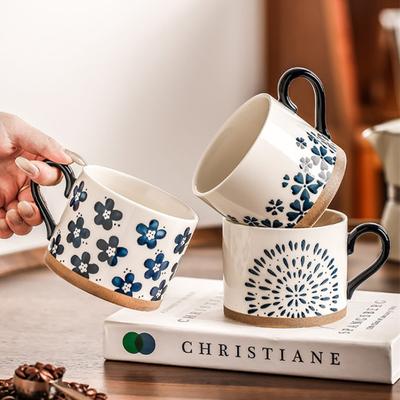 450ml Japanese Ceramic Mug Retro Creative Hand-painted Cherry Blossom Pattern Coffee Cup Living Room Office Tea Cup Milk Cups