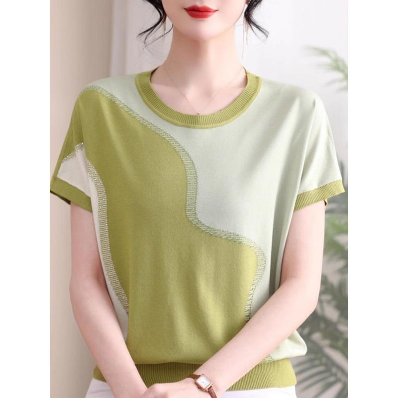 Womens Casual Color Block Short Sleeve T Shirt M