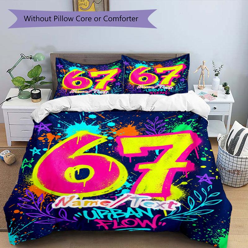 3PC Custom Name Urban Flow 67th Birthday Bedding Set Printed Bedding Set Duvet Cover Closure Includes 1 Duvet Cover & 208 Pillowcases for Bedroom