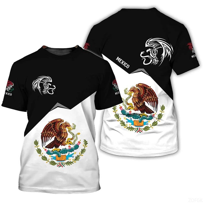 Mexico Flag T-Shirt For Men Mexican Pattern Tees Summer Short Sleeve Fashion O-Neck Tops