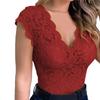 Women Tops Summer Sexy Lace Hollow Out Top Casual Solid Color Ladies T-shirt