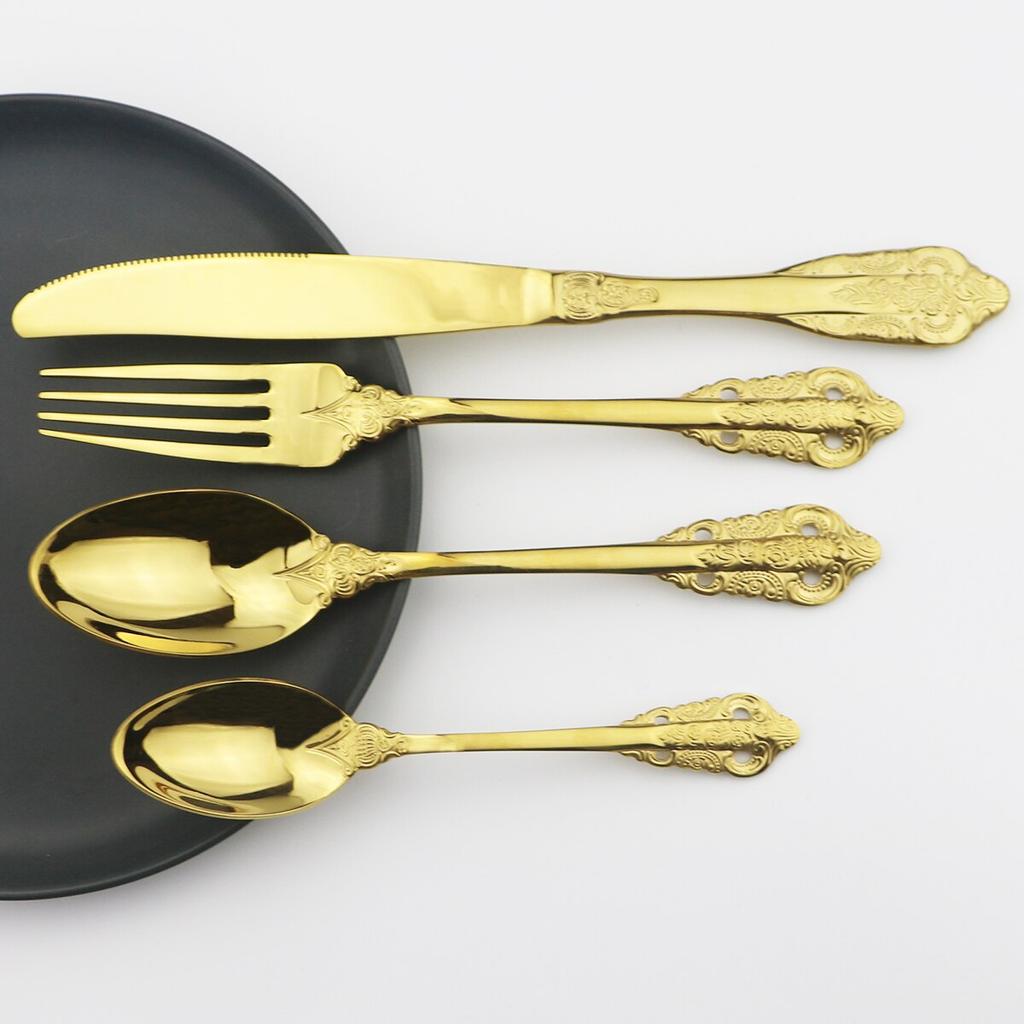 24Pcs Gold Cutlery Set 18/10 Stainless Steel Dinnerware Set Knives Fork Spoon Dinner Tableware Party Kitchen Flatware Silverware