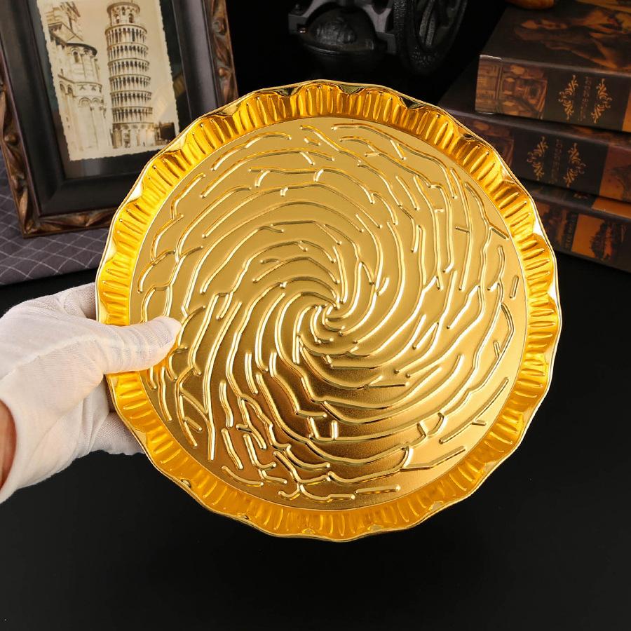 Metal Gold Saucer Household Tea Tray Light Luxury European Tray Living Room Handicrafts Gifts Creative Ornament Fruit Plate