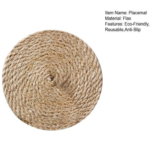 Handwoven Jute Placemat Heat-Resistant Table Mats for Kitchen Dining Round Coaster Thickened Insulation Mat for Home Kitchen Use