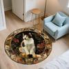 Cat and Vintage Flowers pattern round rug,Carpet Rug for Living Room Bedroom Sofa Playroom Decor,Non-slip Floor Mat,Holiday Gifts and Birthday Gifts.
