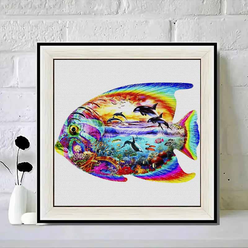 New Arrival 5D DIY Full Circle Diamond Painting "Fish" Embroidery Cross Stitch Home Decor Gift